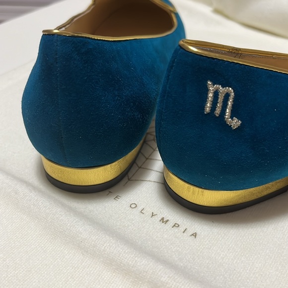 Charlotte Olympia Teal Suede Scorpio Smoking Loafers Size 35 - Picture 6 of 9